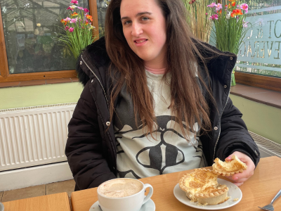 Hannah in a cafe